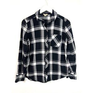 Woolrich‎ Black/White Long Sleeve Button Down Flannel Plaid Warm Thick Size M